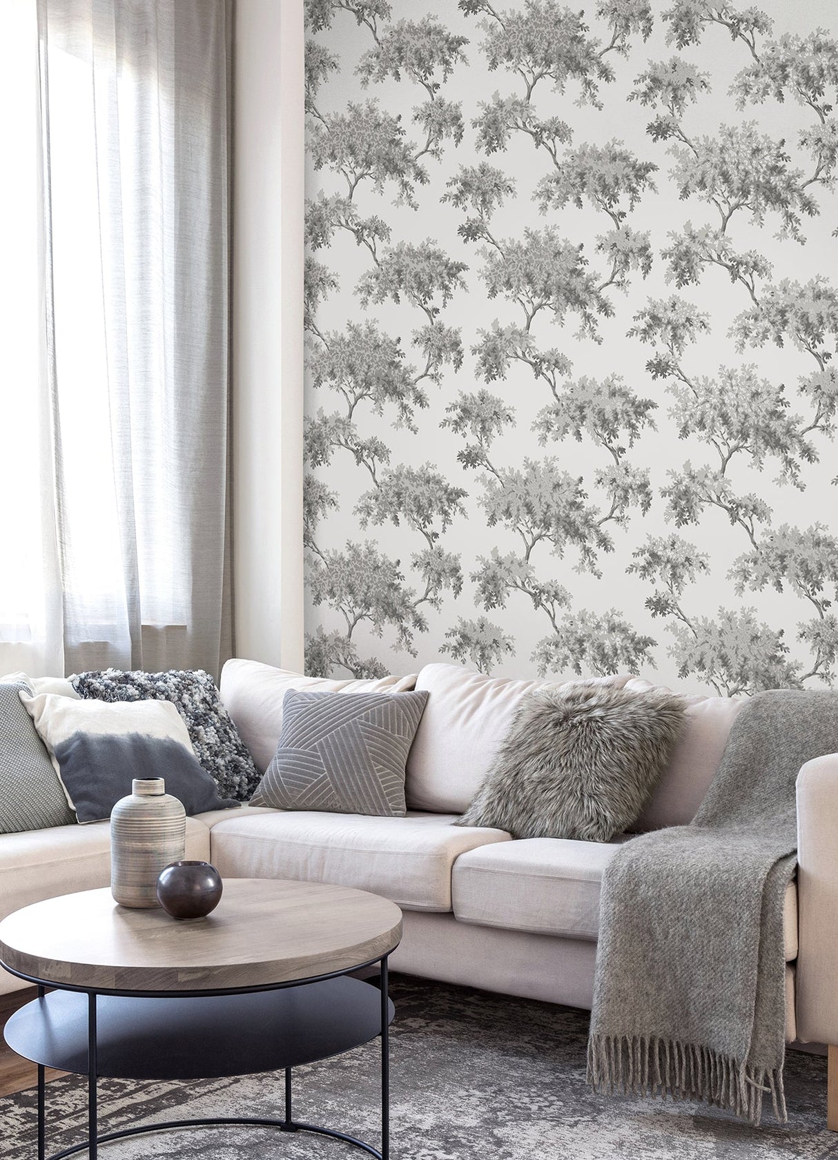 Brewster M1671 Ashdown Grey Tree Wallpaper