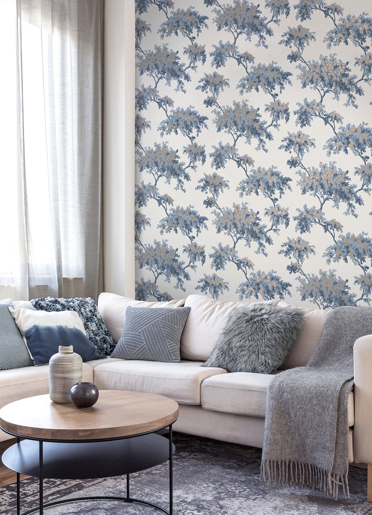 Brewster M1672 Ashdown Dark Blue Tree Wallpaper