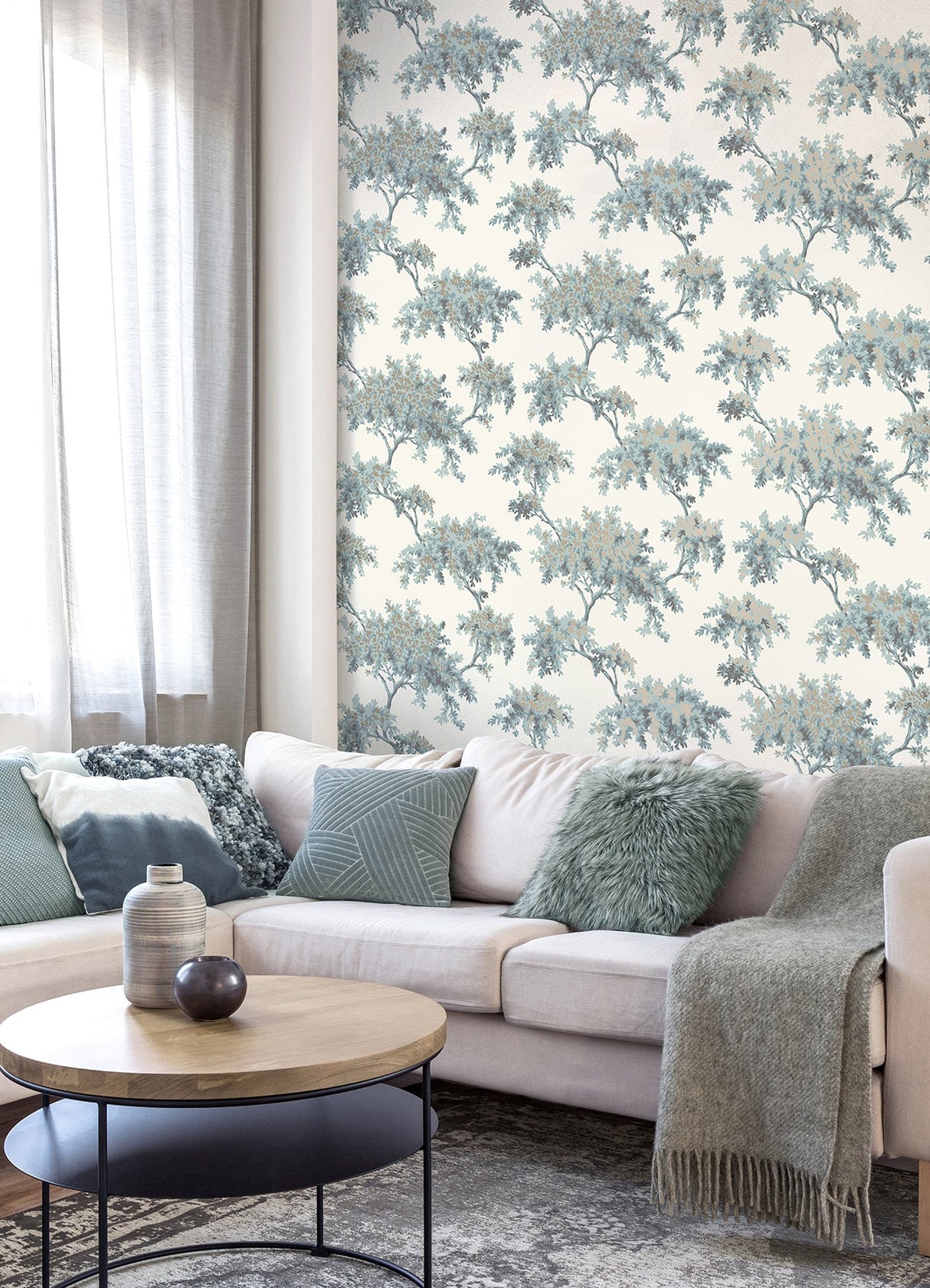Brewster M1673 Ashdown Teal Tree Wallpaper