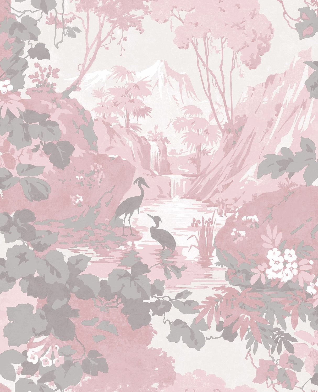 Brewster M1676 Eden Pink Crane Lagoon Wallpaper