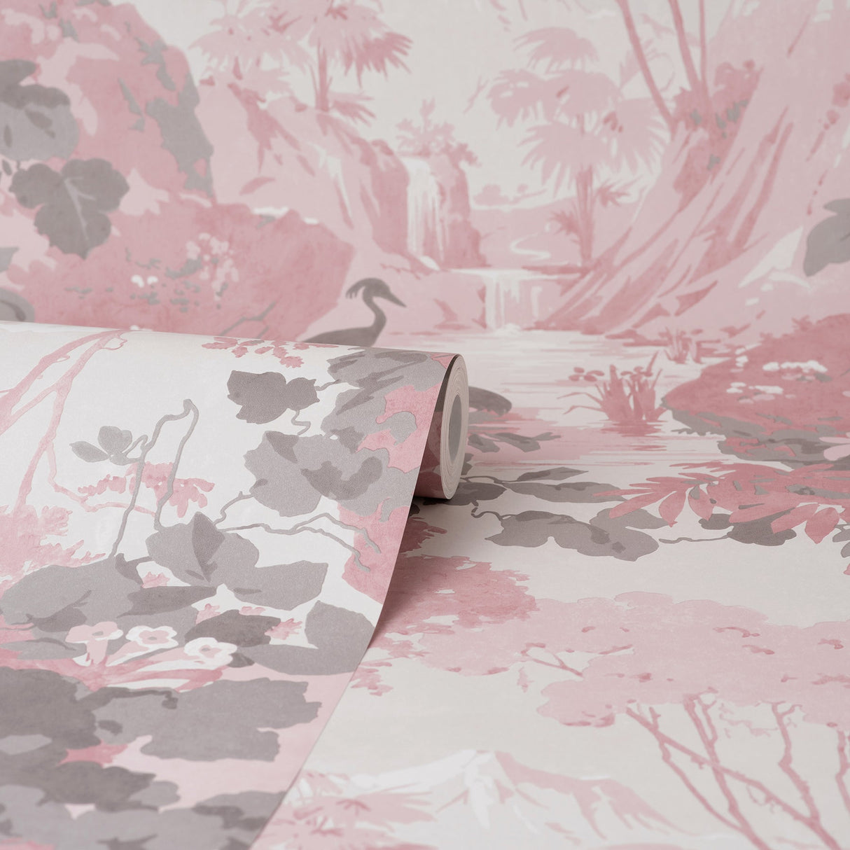 Brewster M1676 Eden Pink Crane Lagoon Wallpaper
