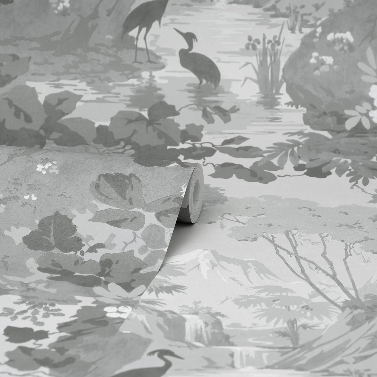 Brewster M1677 Eden Grey Crane Lagoon Wallpaper