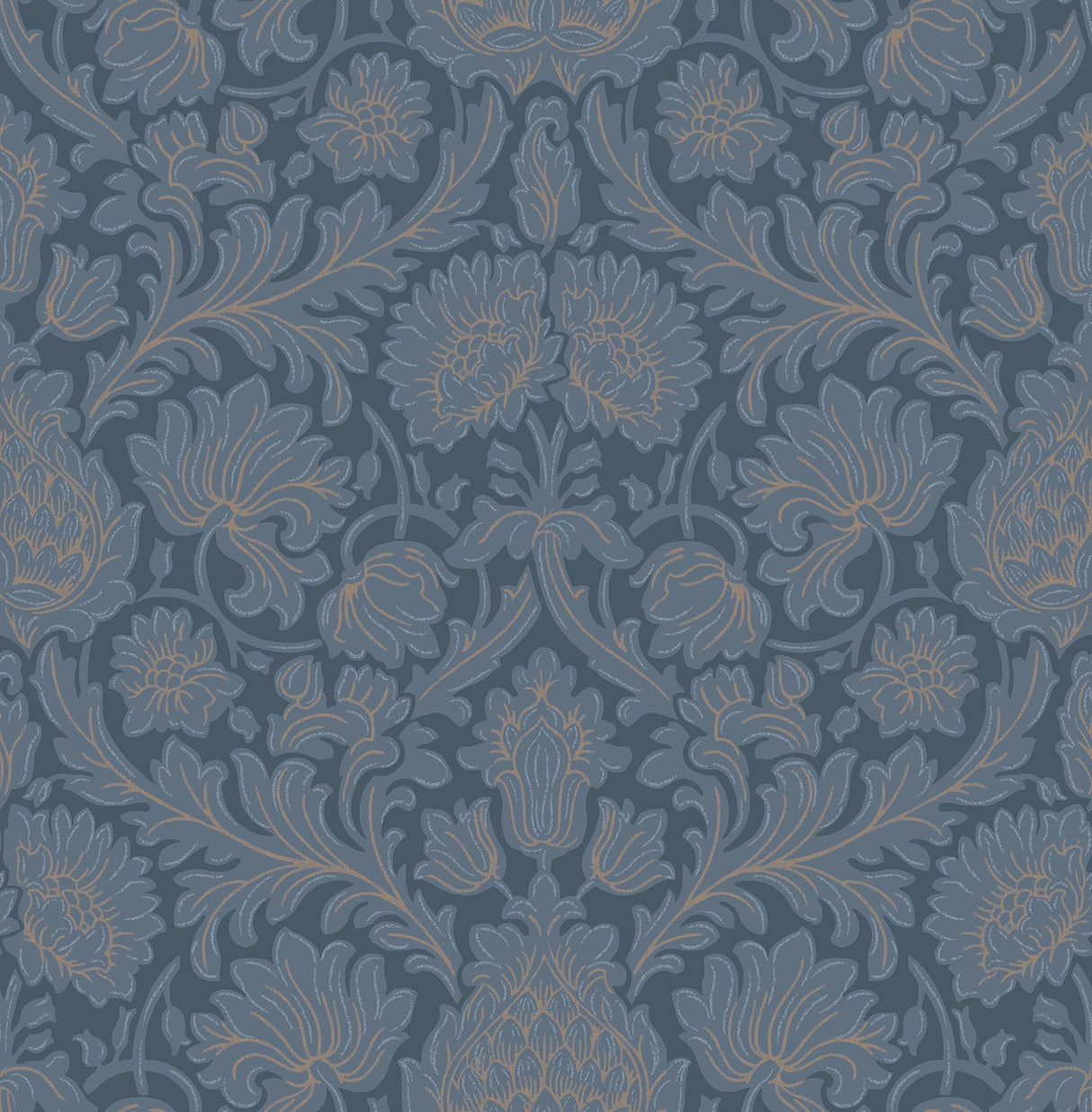 Brewster M1681 Bamburg Dark Blue Floral Wallpaper