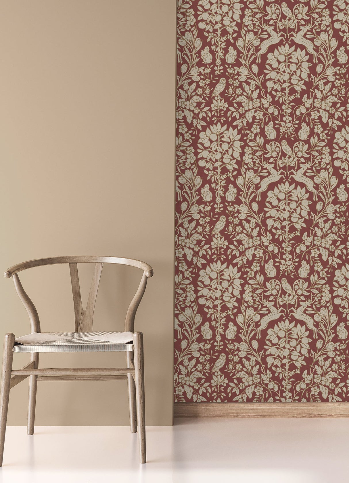 Brewster M1685 Richmond Maroon Floral Wallpaper