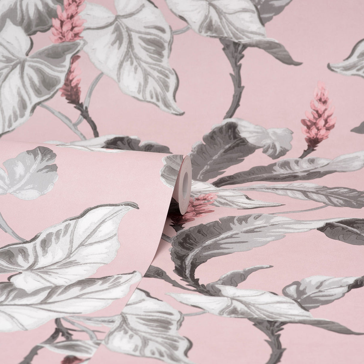 Brewster M1690 Meridian Parade Pink Tropical Leaves Wallpaper