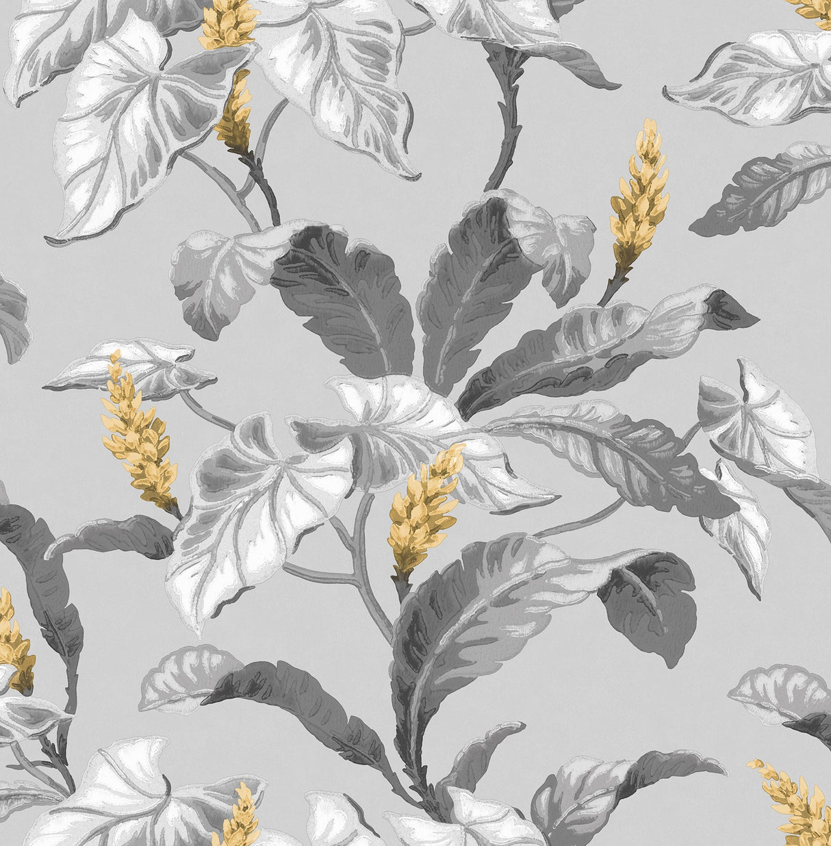 Brewster M1691 Meridian Parade Grey Tropical Leaves Wallpaper