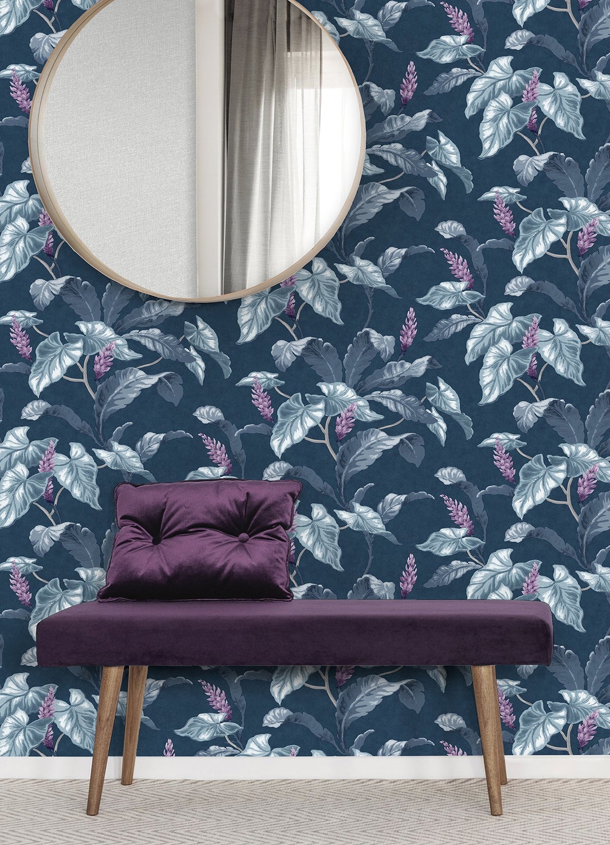 Brewster M1693 Meridian Parade Blue Tropical Leaves Wallpaper