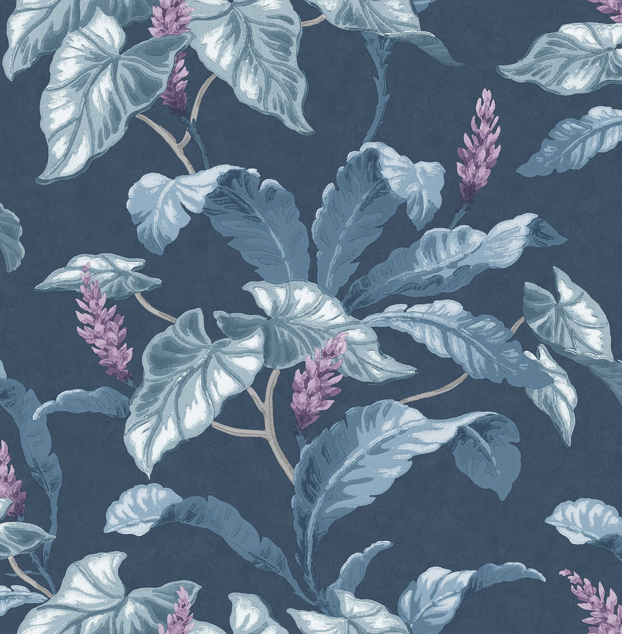 Brewster M1693 Meridian Parade Blue Tropical Leaves Wallpaper