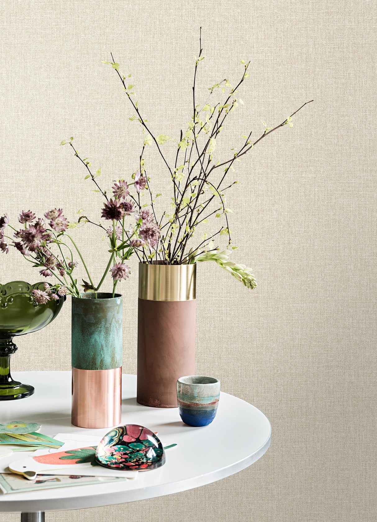 Brewster M1697 Glen Beige Linen Wallpaper