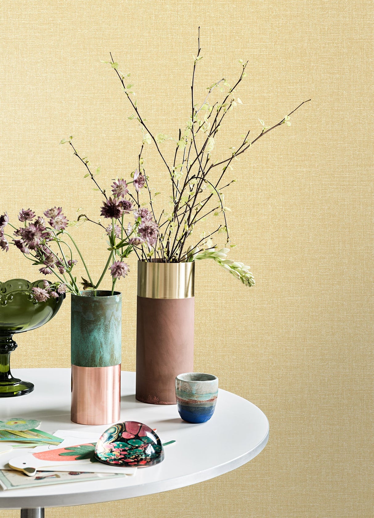 Brewster M1698 Glen Mustard Linen Wallpaper