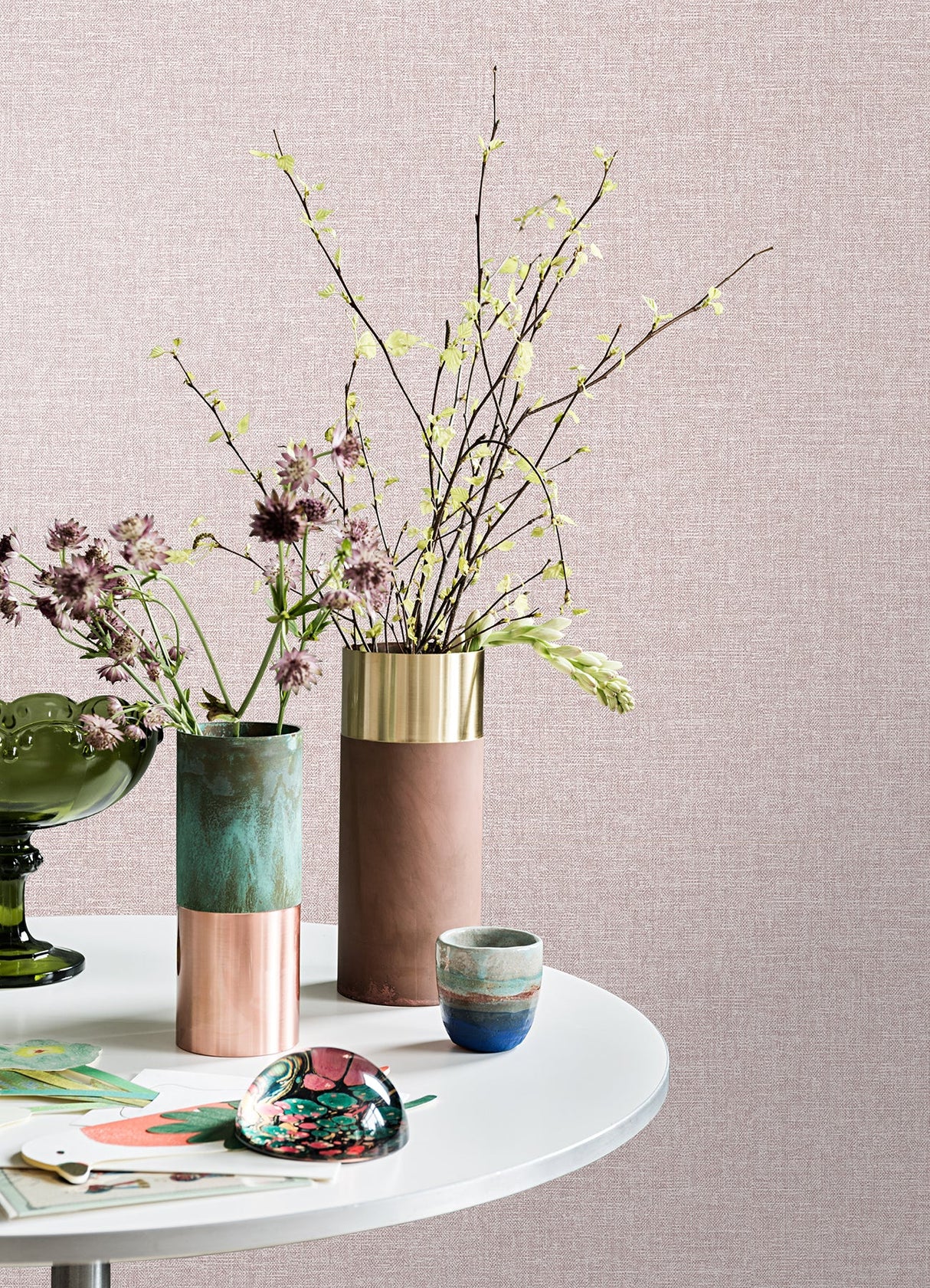 Brewster M1699 Glen Pink Linen Wallpaper