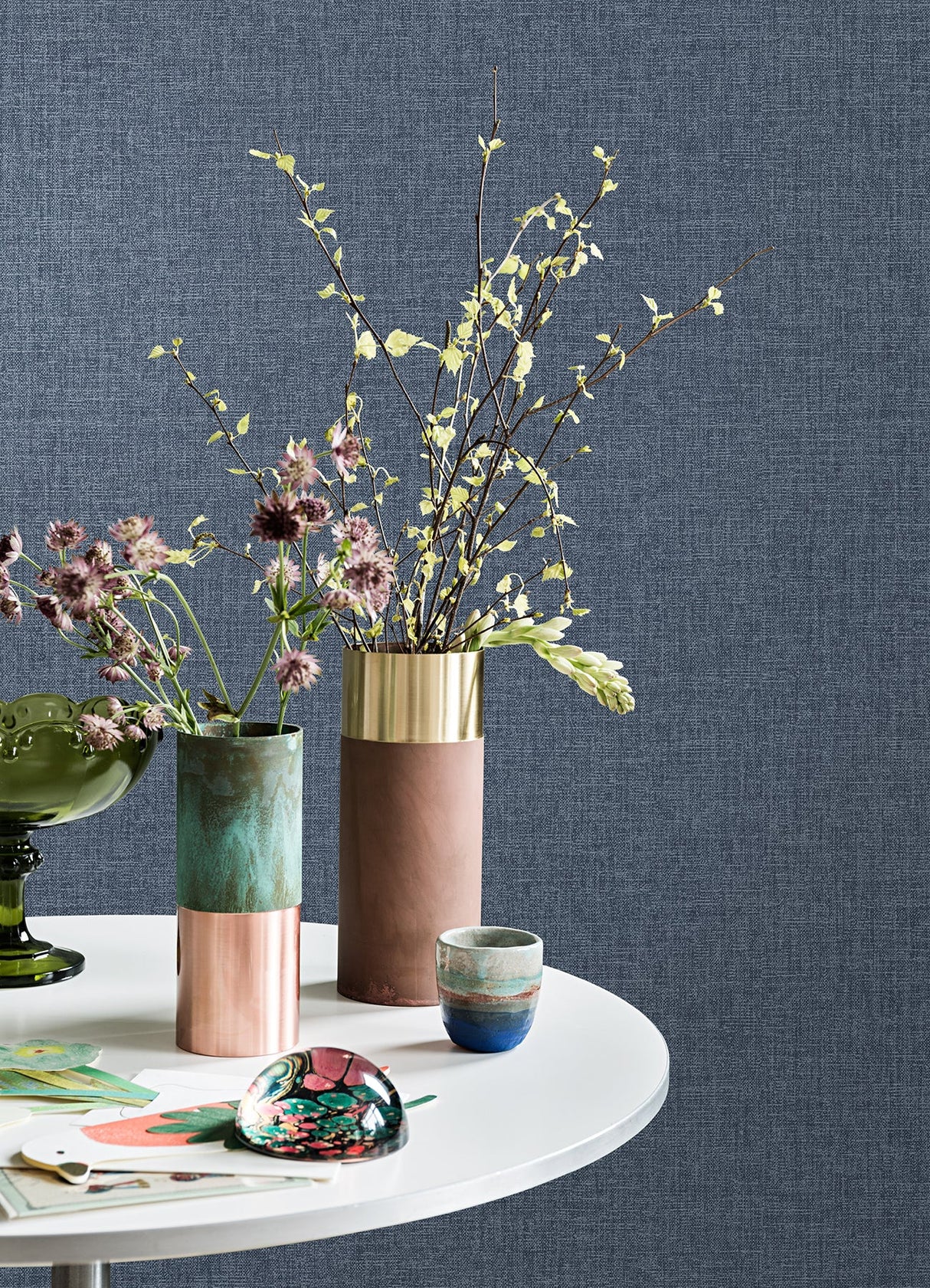 Brewster M1701 Glen Dark Blue Linen Wallpaper