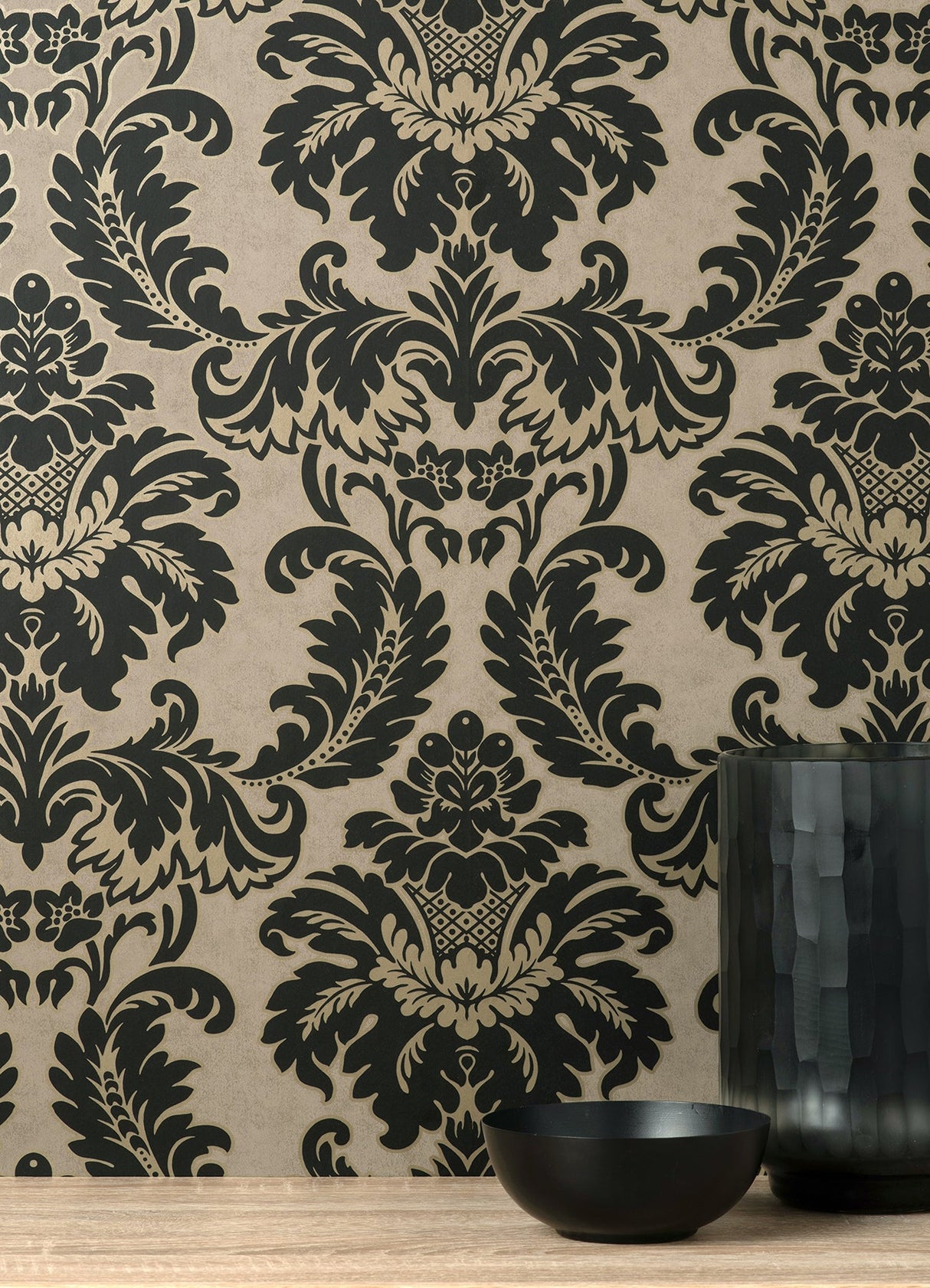 Brewster M1703 Windsor Black Damask Wallpaper