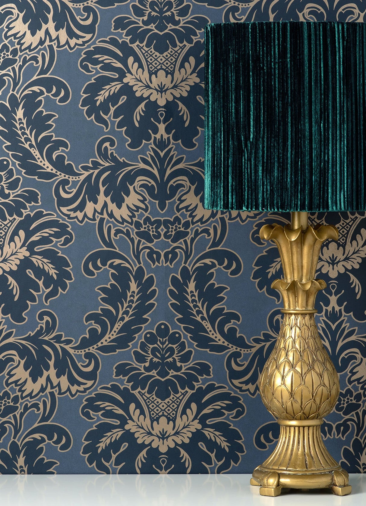 Brewster M1704 Windsor Blue Damask Wallpaper