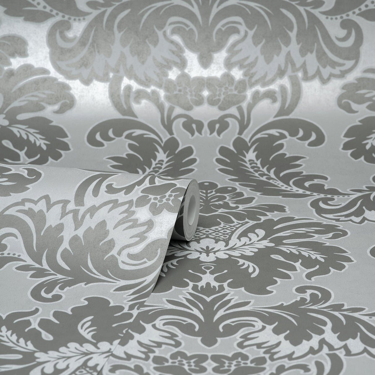 Brewster M1705 Windsor Grey Damask Wallpaper