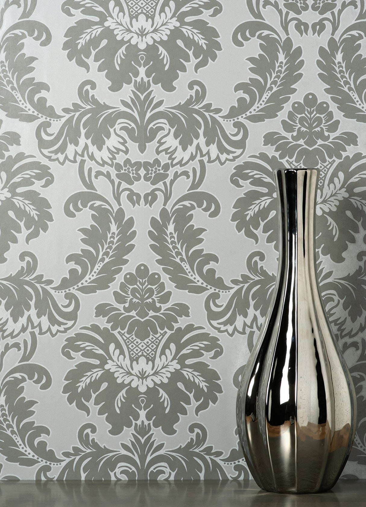 Brewster M1705 Windsor Grey Damask Wallpaper