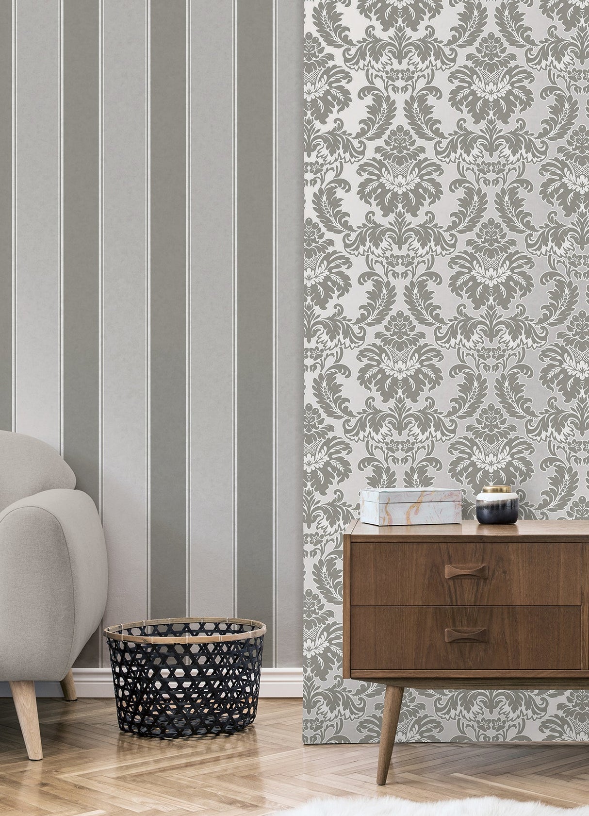 Brewster M1709 Rydia Grey Stripe Wallpaper
