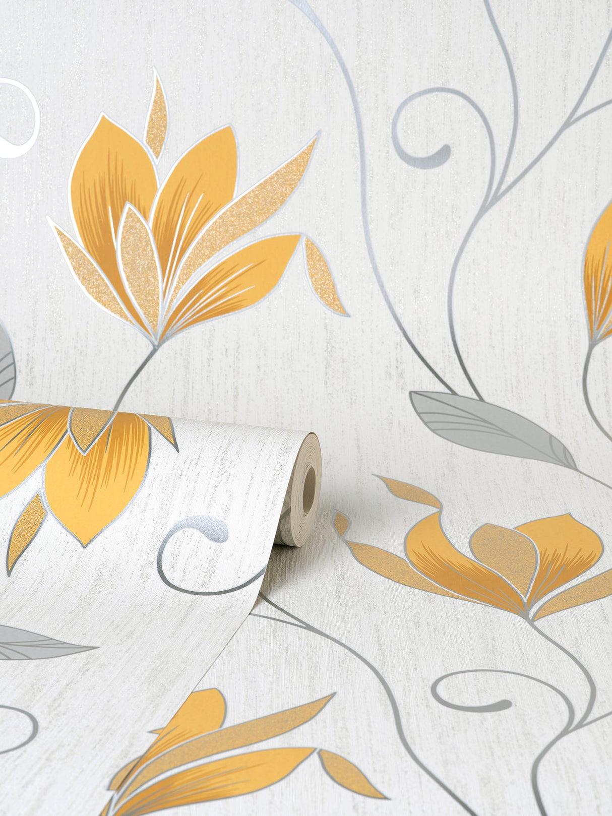 Fine Decor M1717 Synergy Yellow Floral Wallpaper