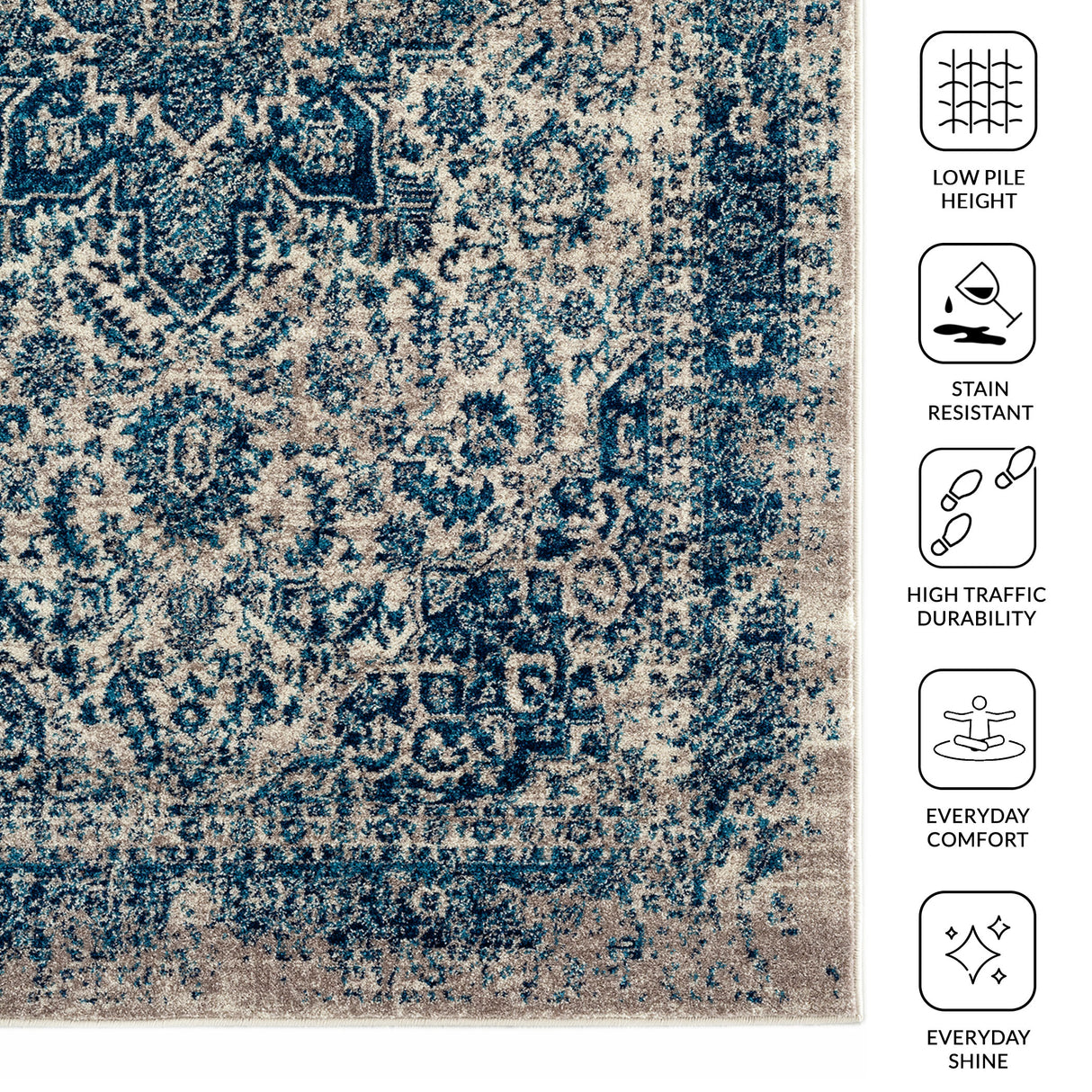 Amer Rugs MAN-39 Manhattan Bohemian Pattern /Teal Runner Rug, 2'6" X 7'6" Area Rug