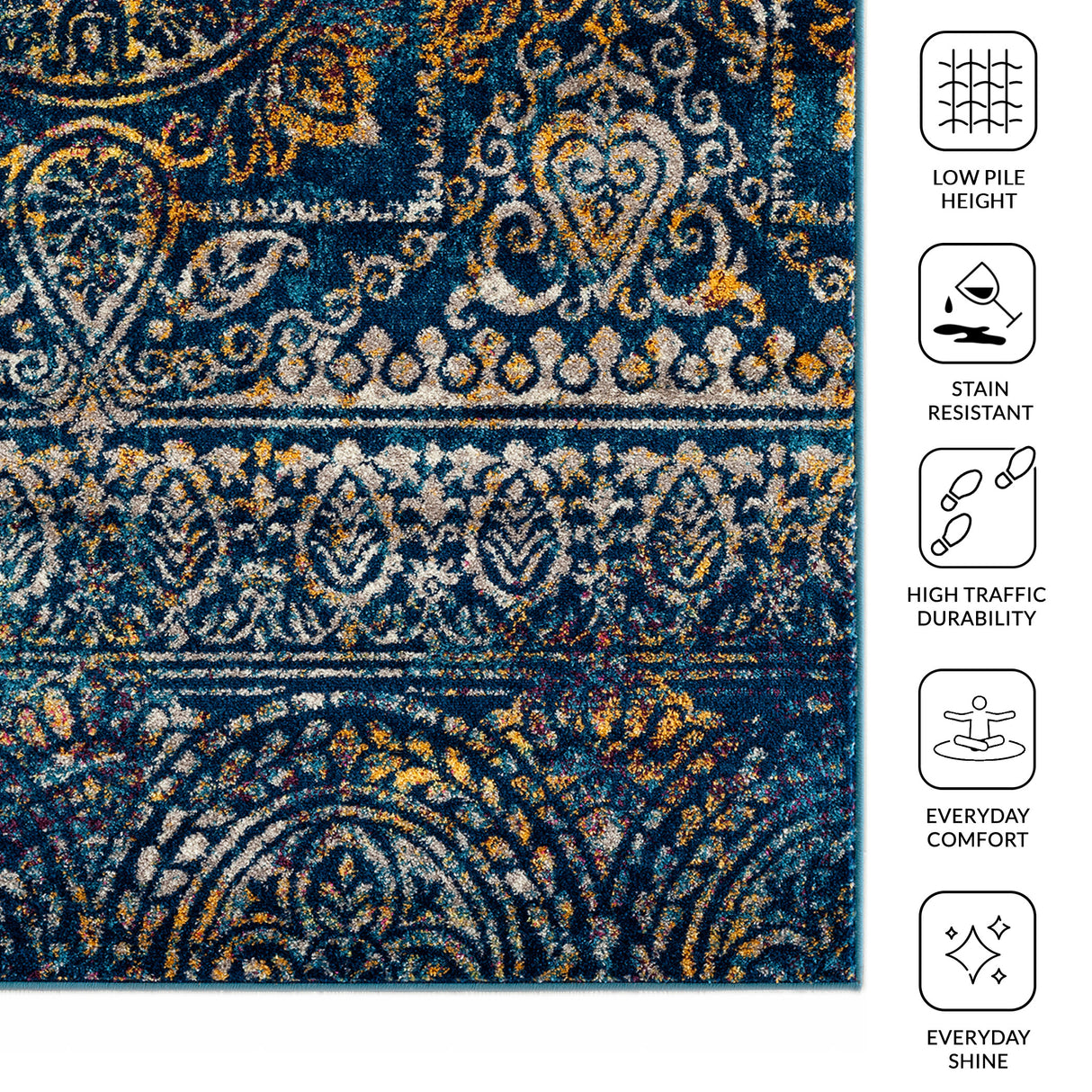 Amer Rugs MAN-42 Manhattan Bohemian Pattern /Blue Runner Rug, 2'6" X 6' Area Rug