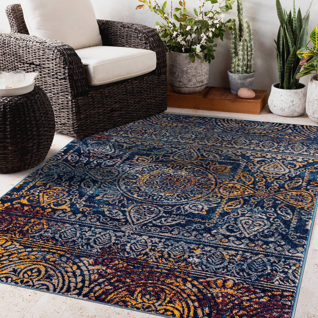 Amer Rugs MAN-42 Manhattan Bohemian Pattern /Blue Runner Rug, 2'6" X 6' Area Rug