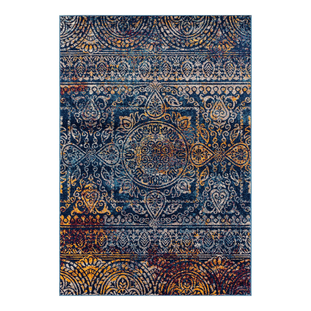Amer Rugs MAN-42 Manhattan Bohemian Pattern /Blue Runner Rug, 2'6" X 6' Area Rug