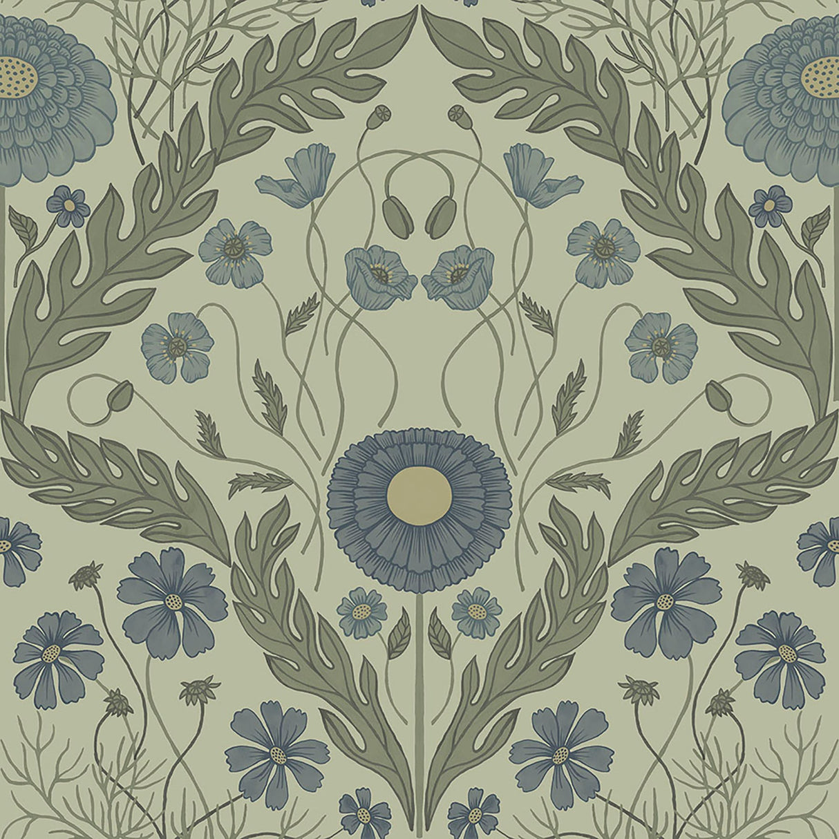 Midbec MD51001 Marguerite Green Damask Wallpaper