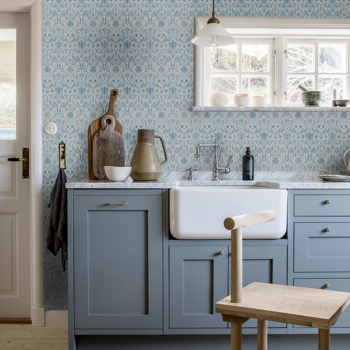 Midbec MD51019 Ludvig Blue Floral Ogee Wallpaper