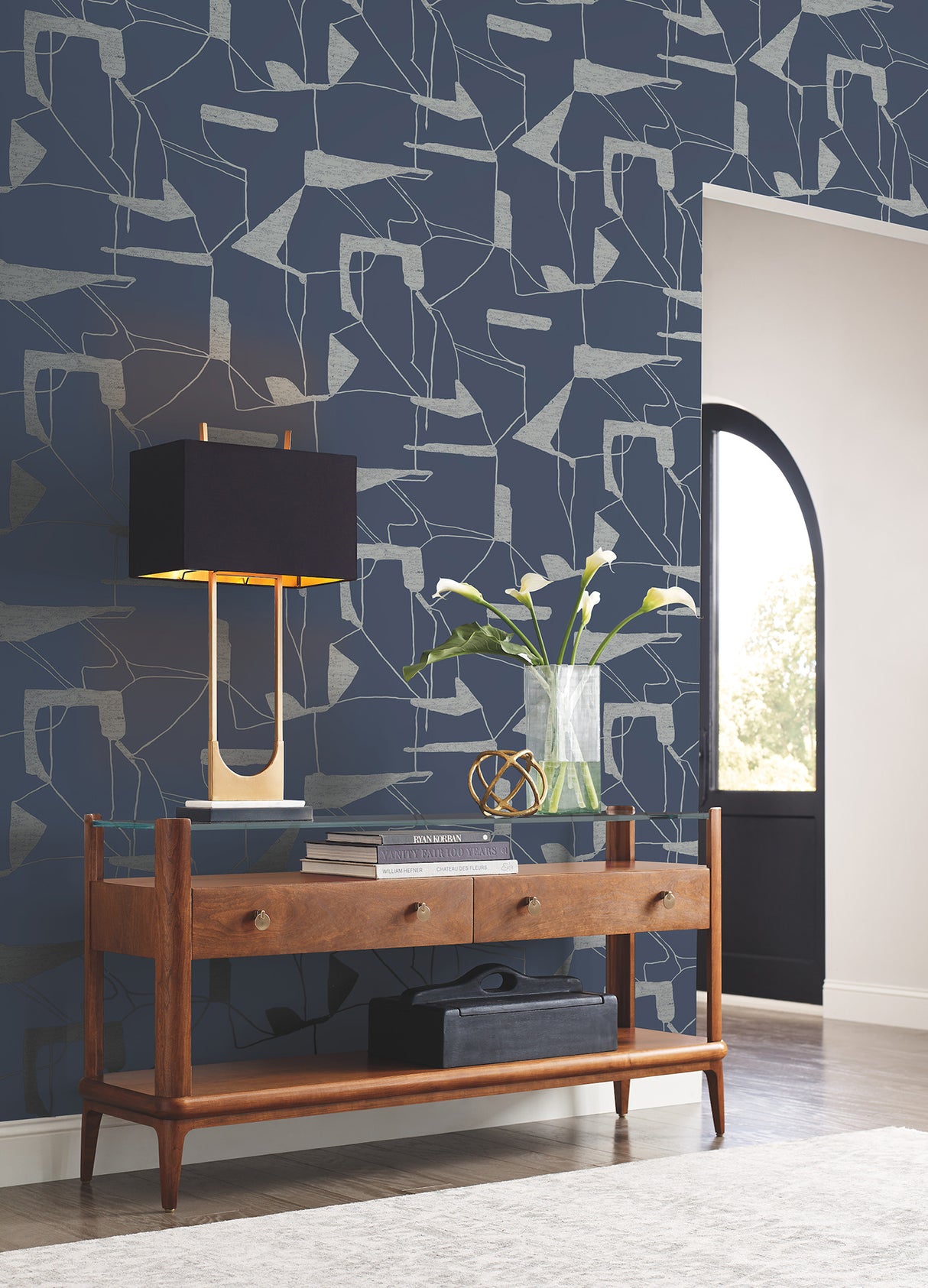 York MD7112 Abstract Geo Navy & Silver Wallpaper
