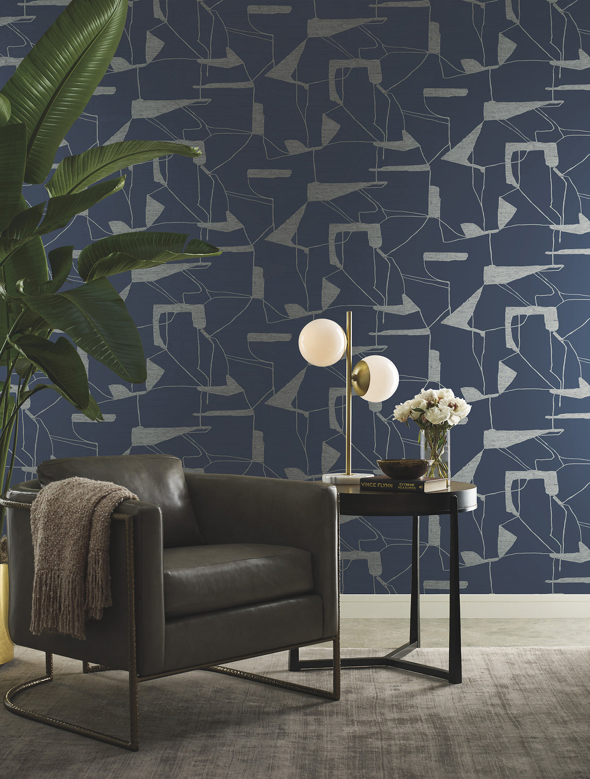 York MD7112 Abstract Geo Navy & Silver Wallpaper