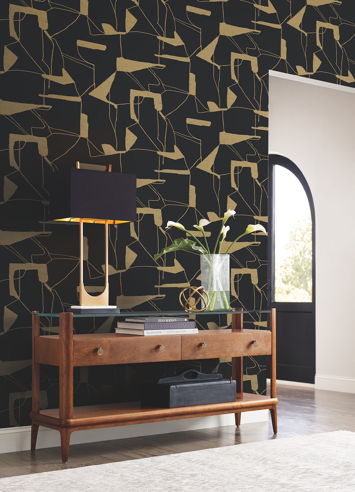 York MD7115 Abstract Geo Black & Gold Wallpaper