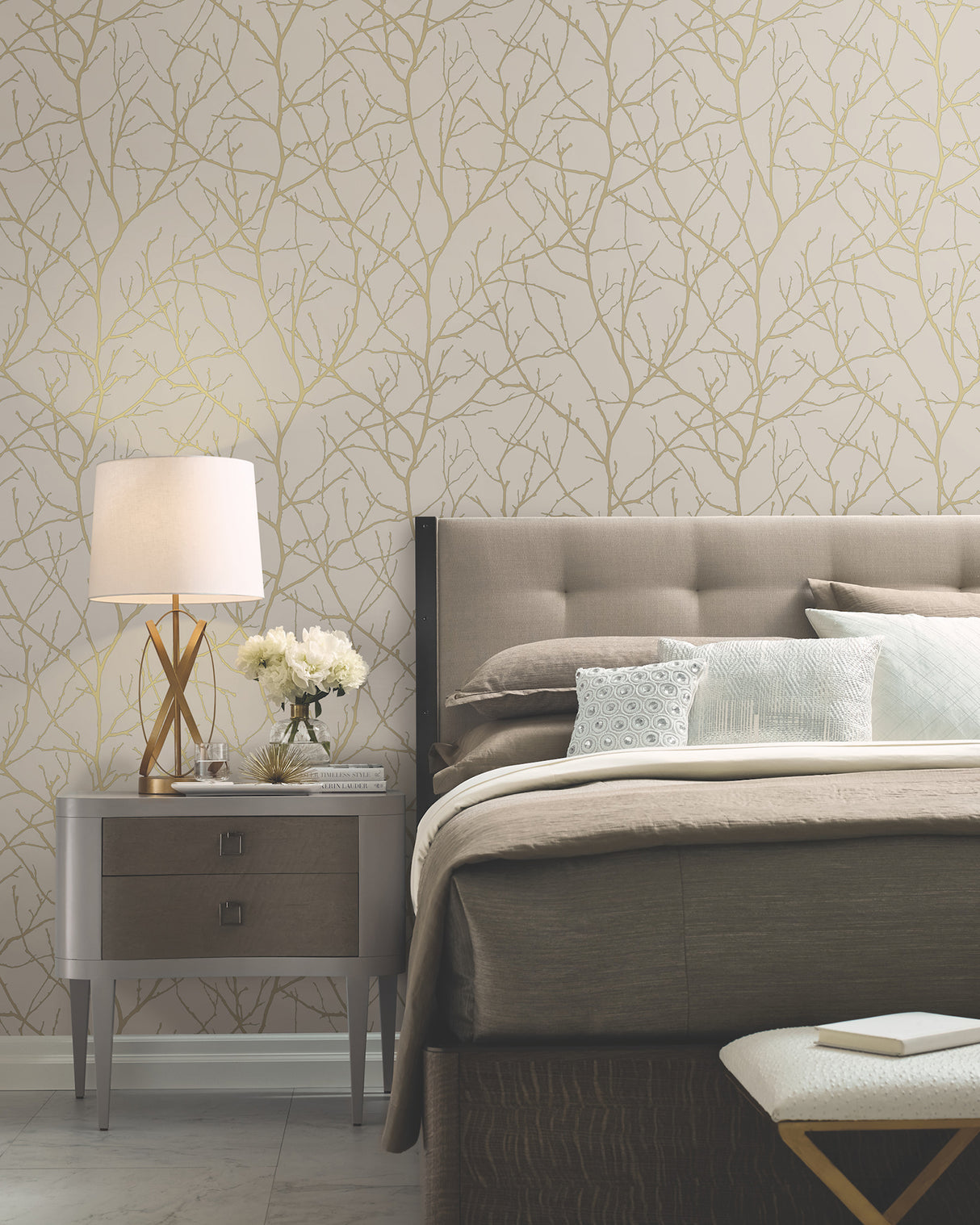 York MD7122 Trees Silhouette Beige & Gold Wallpaper