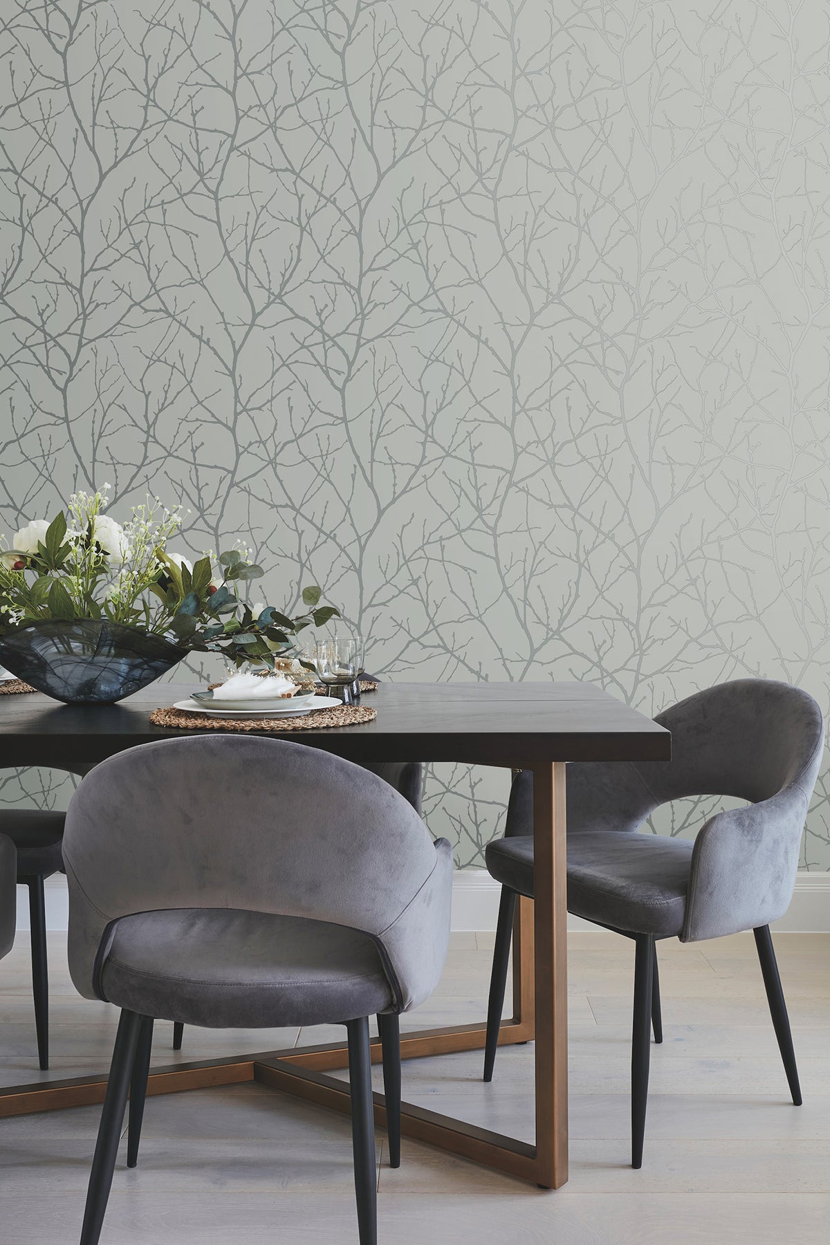 York MD7123 Trees Silhouette Smokey Blue & Silver Wallpaper