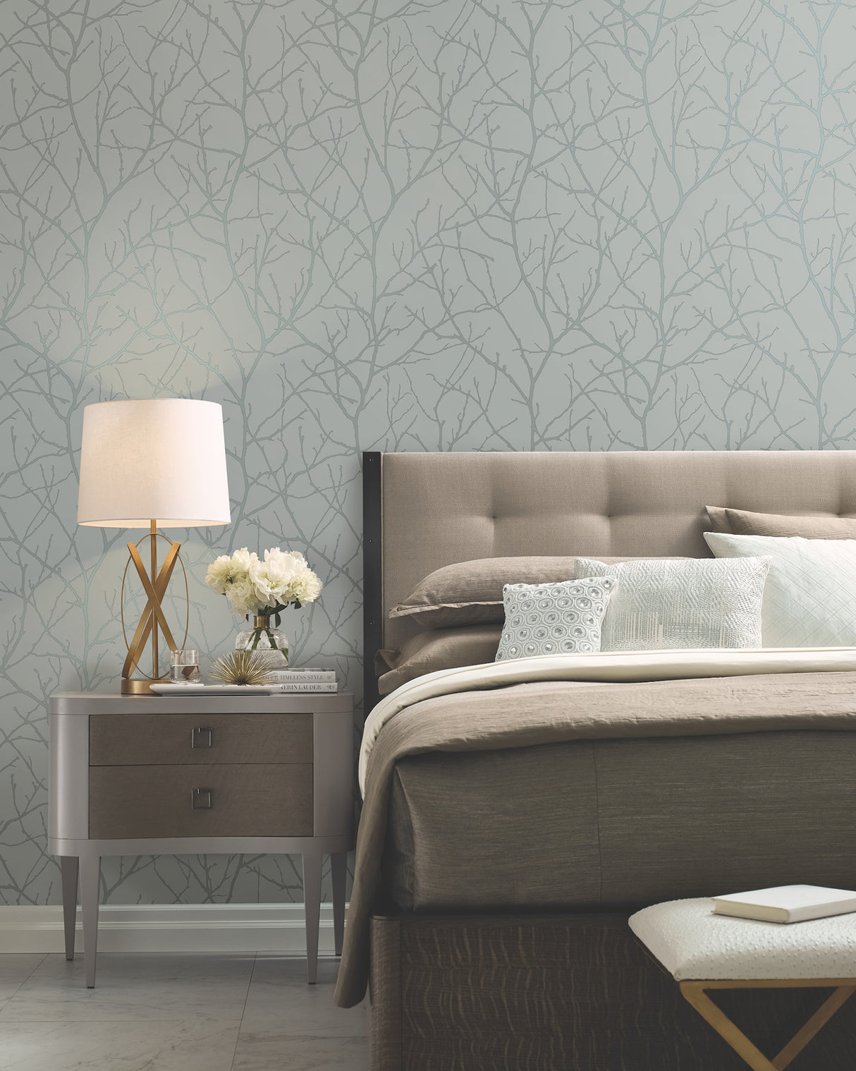 York MD7123 Trees Silhouette Smokey Blue & Silver Wallpaper