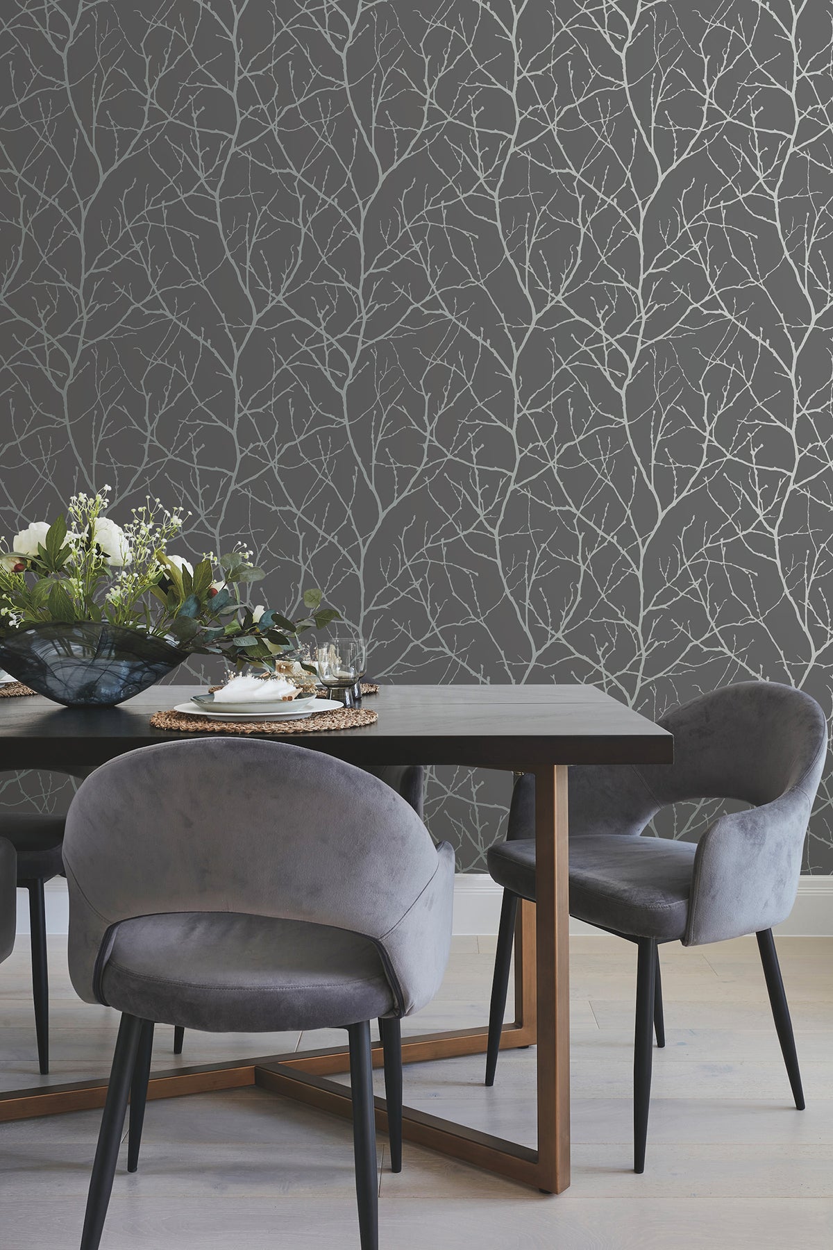 York MD7125 Trees Silhouette Charcoal & Silver Wallpaper