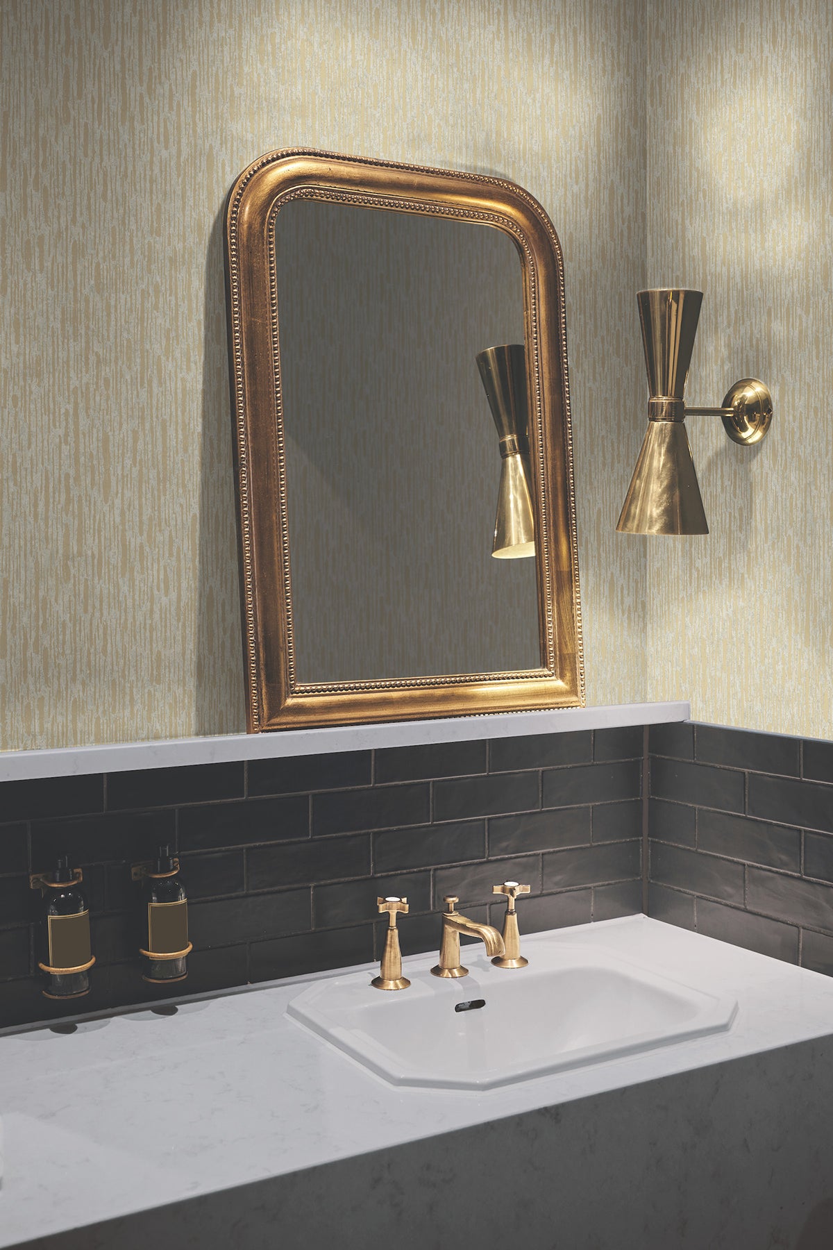 York MD7152 Metallic Cascade Neutrals & Gold Wallpaper