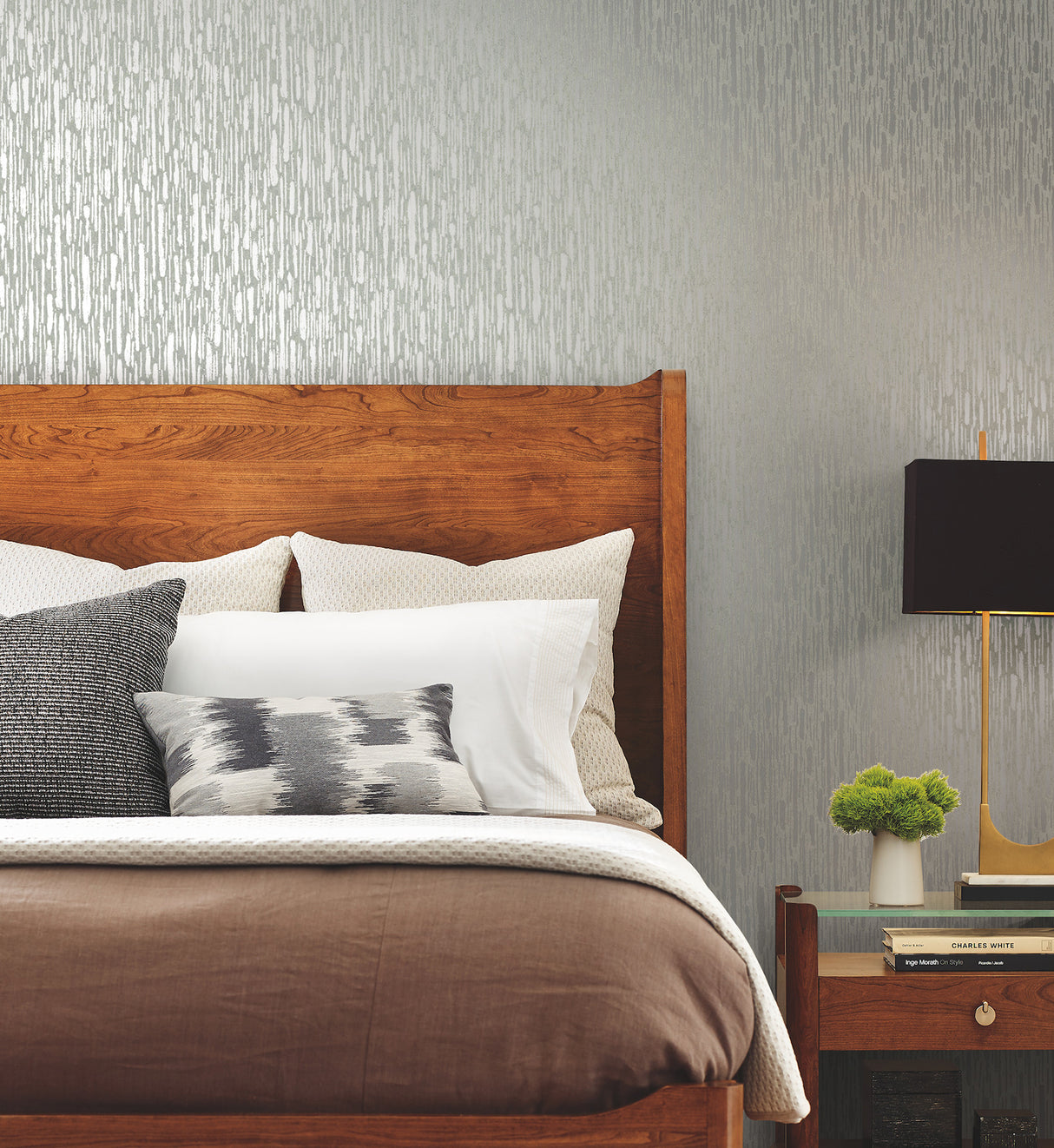 York MD7153 Metallic Cascade Pale Green & Silver Wallpaper