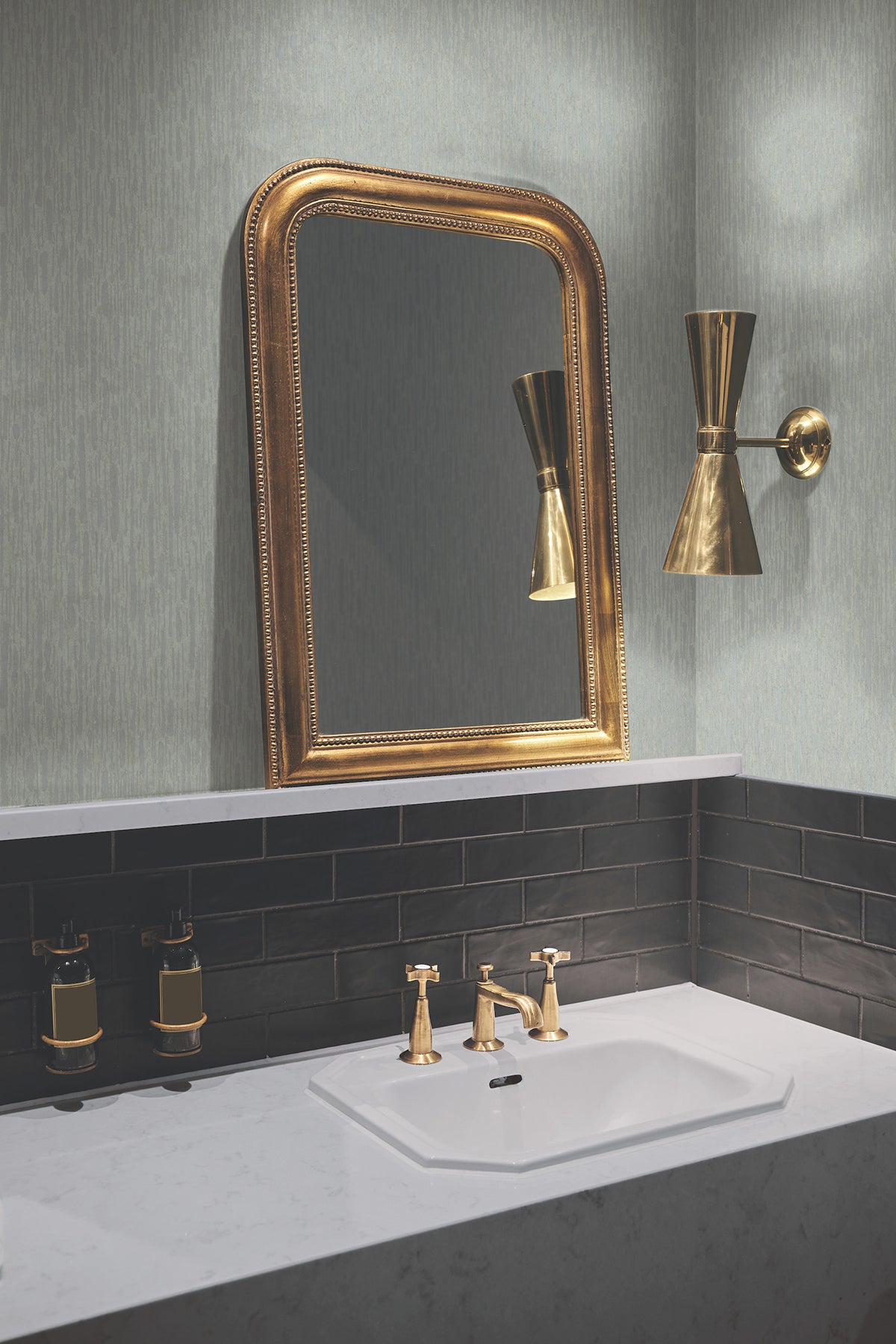 York MD7153 Metallic Cascade Pale Green & Silver Wallpaper