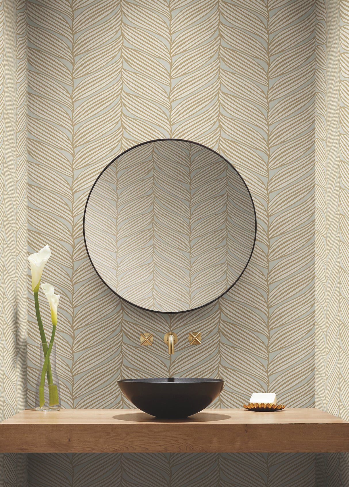 York MD7162 Luminous Leaves Neutral & Gold Wallpaper