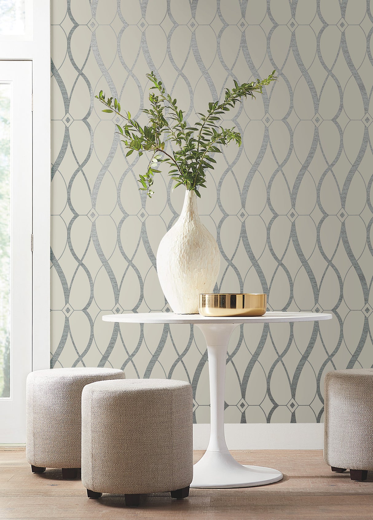 York MD7175 Graceful Geo Beige & Silver Wallpaper