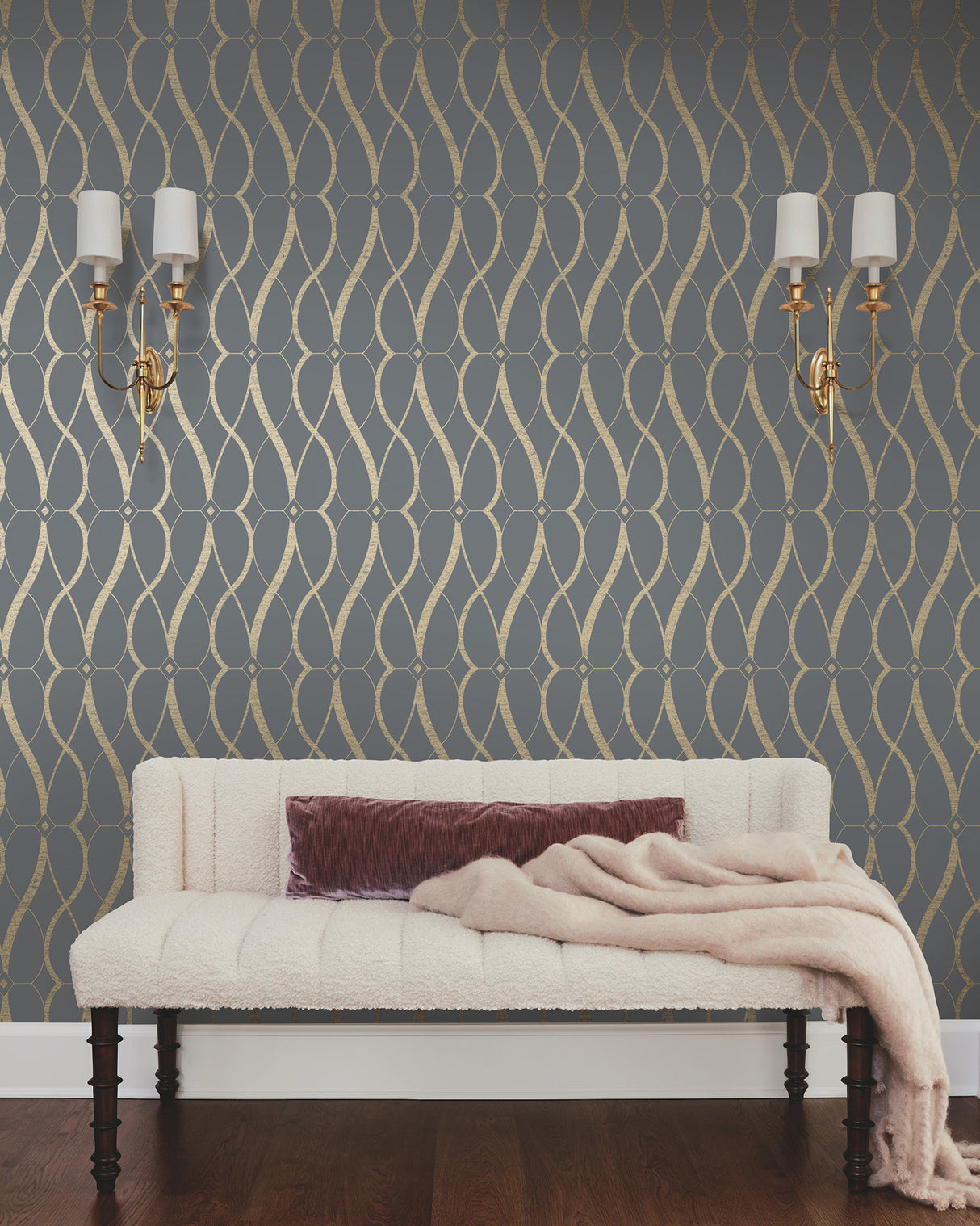 York MD7176 Graceful Geo Smoke & Gold Wallpaper