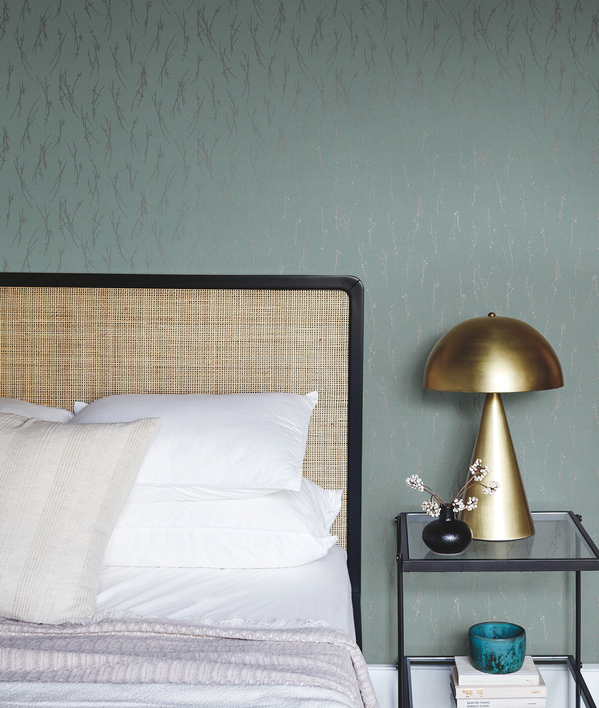 York MD7193 Sprigs Smokey Blue & Silver Wallpaper