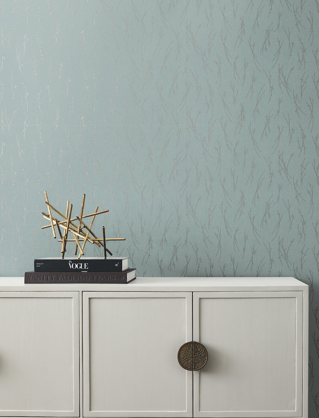 York MD7193 Sprigs Smokey Blue & Silver Wallpaper