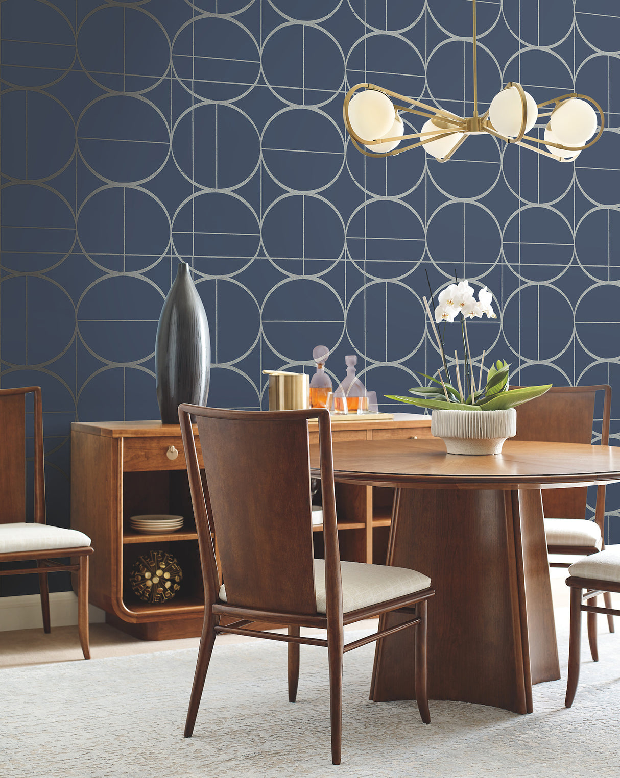 York MD7204 Sun Circles Blue & Silver Wallpaper
