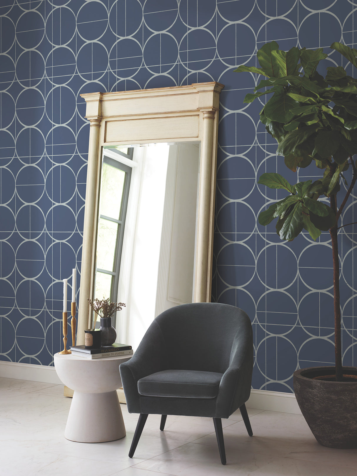 York MD7204 Sun Circles Blue & Silver Wallpaper