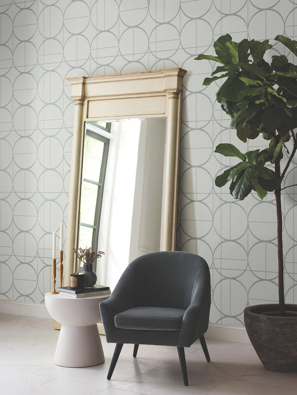 York MD7205 Sun Circles Fog & Silver Wallpaper