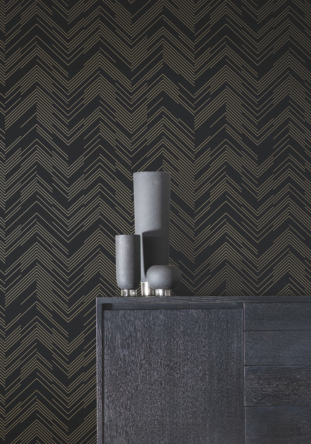 York MD7221 Polished Chevron Black & Gold Wallpaper