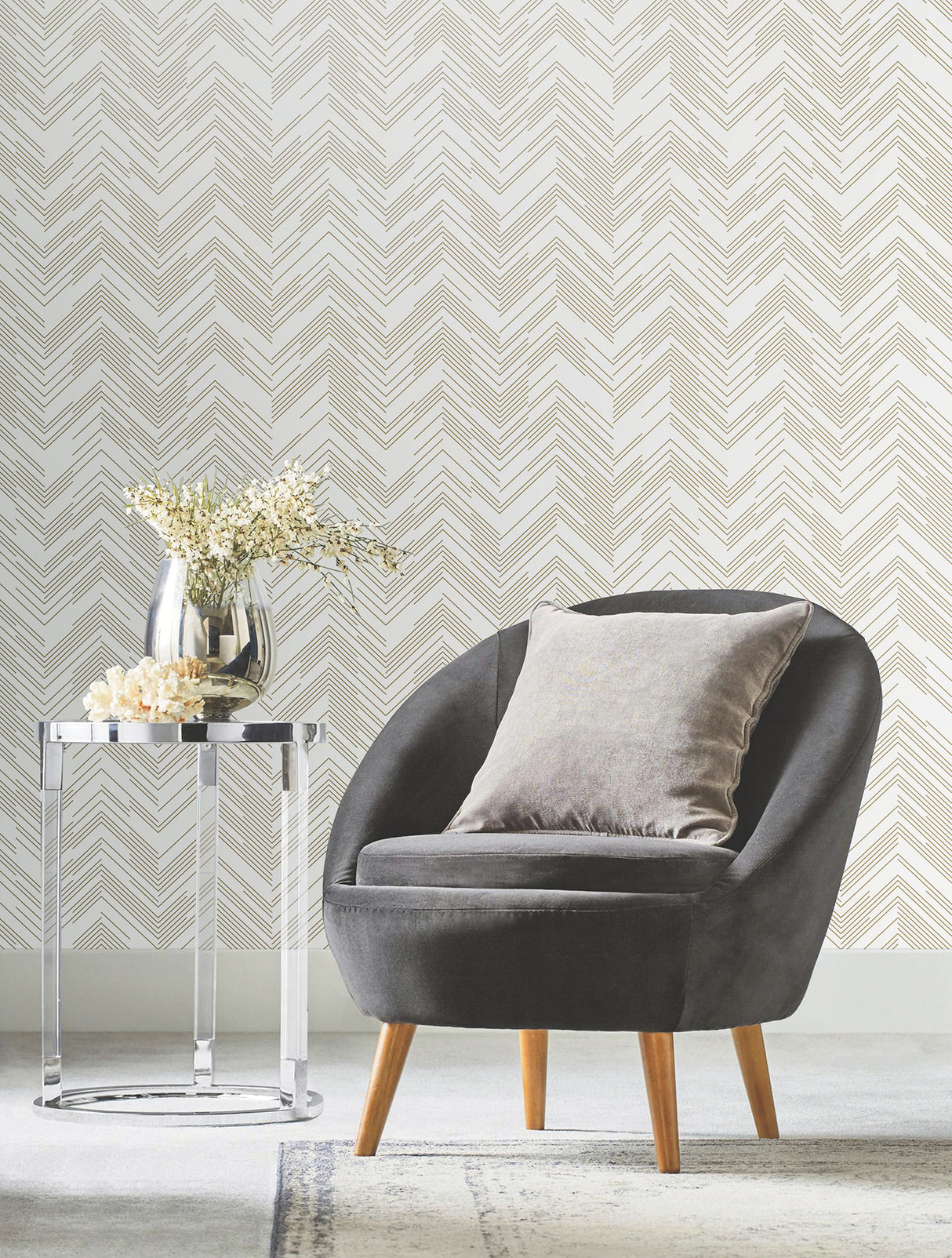 York MD7222 Polished Chevron White & Gold Wallpaper