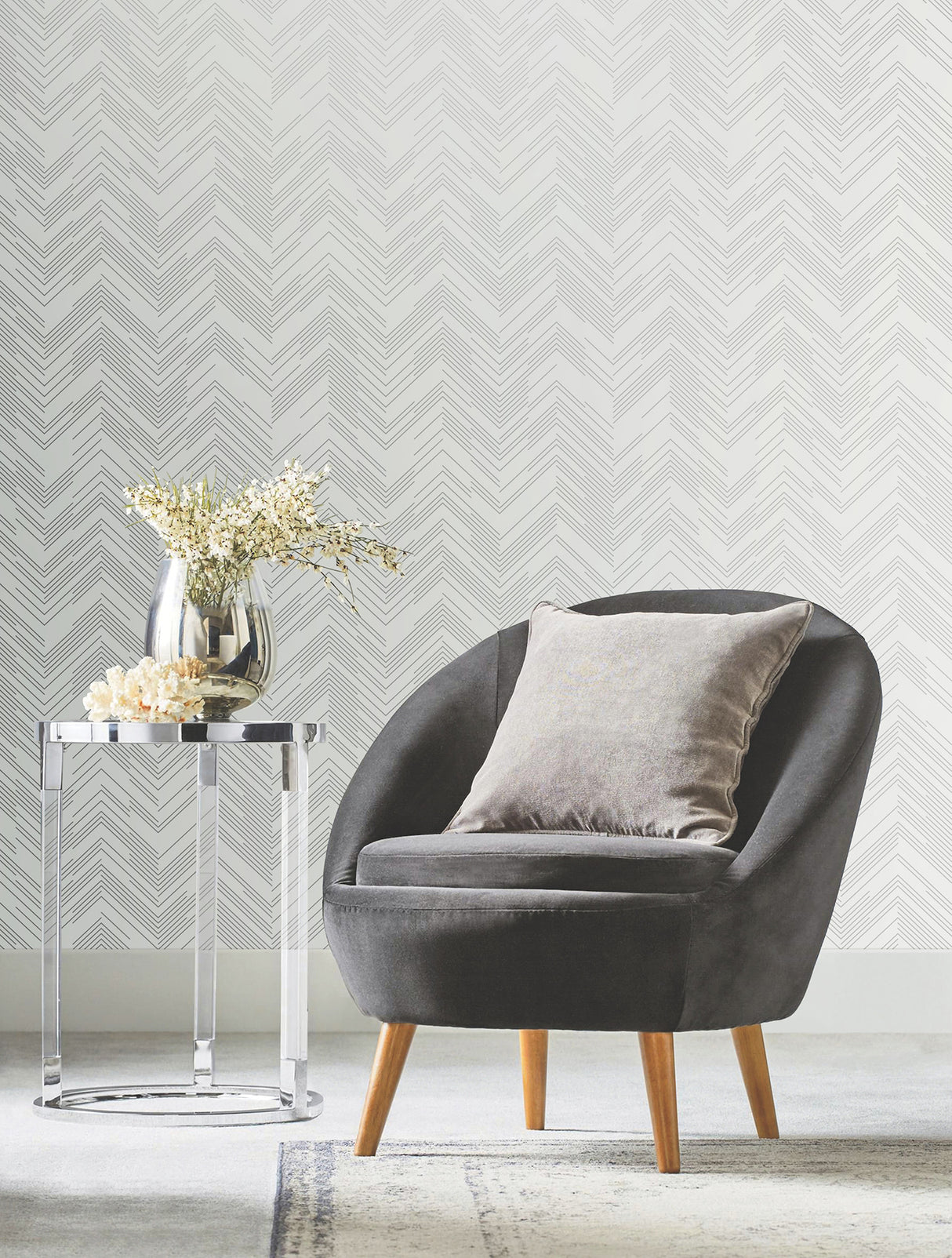 York MD7223 Polished Chevron White & Silver Wallpaper