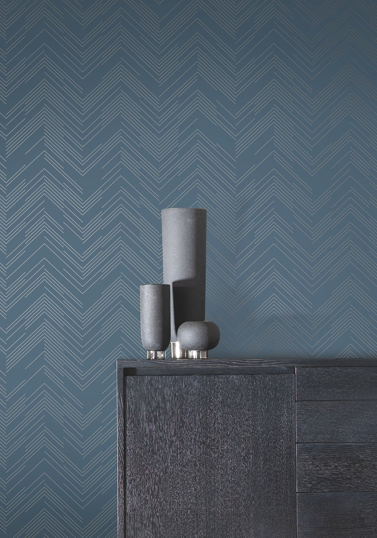 York MD7224 Polished Chevron Blue & Silver Wallpaper